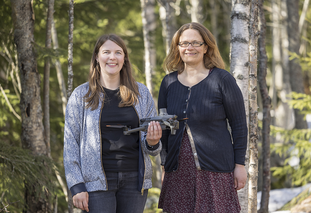 Louisa Eurich, doktorand och Eva Lindberg, universitetslektor på avdelningen för skoglig fjärranalys, Institutionen för skoglig resurshushållning vid SLU. Foto: Lena Lee