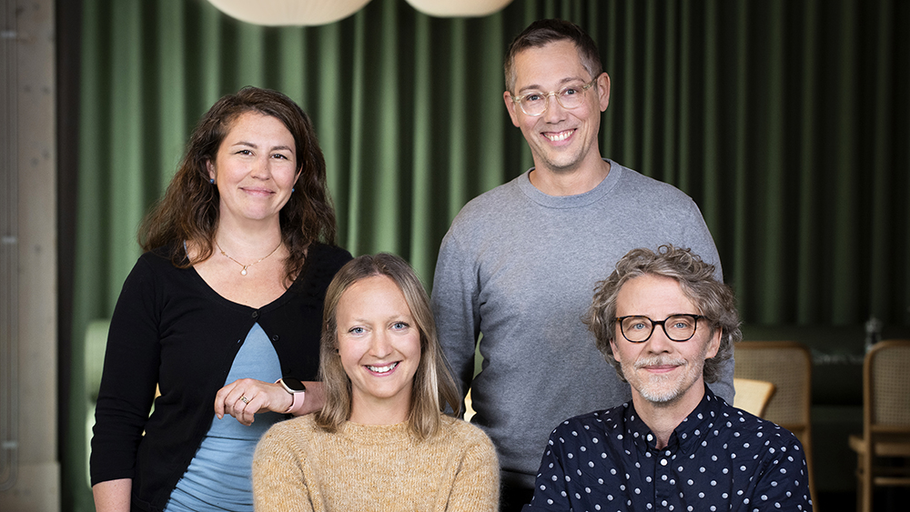 Alexandra Stubelius, Emelie Vilhelmsson Wesén, Pär Matsson och Fredrik Höök vill korta vägen från molekyl till patientnytta. Foto: Lisa Jabar / AnnalisaFoto